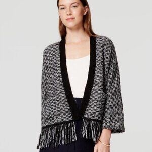 LOFT Stitchy Fringe Open Cardigan - Black & Gray